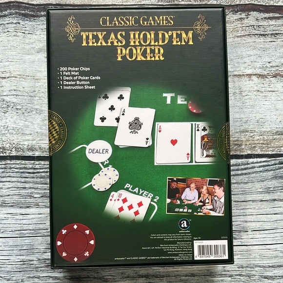 The Classic Games Texas Hold’em Poker Game with 200 chips and Green Felt Mat - Picture 2 of 4